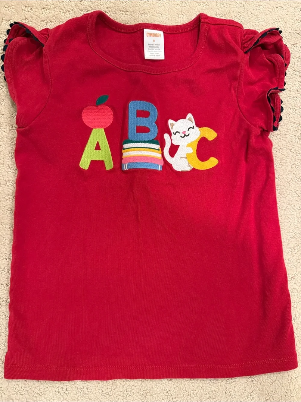 Gymboree Girls Red ABC Cotton Tee with Cat Size 8